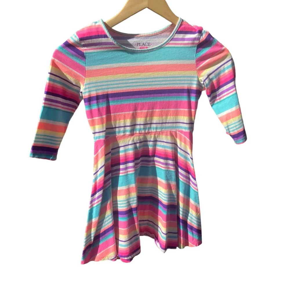 Children's Place Girl's colorful striped long‎ sleeve dress sz M (7-8) - Picture 5 of 6